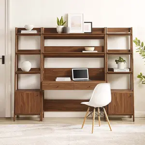Modway Bixby 3-Piece Wood Office Desk and Bookshelf in Walnut