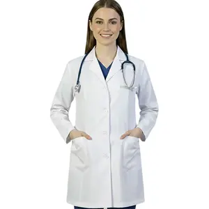 HEEDFIT Premium White Lab Coat for Women – 35” Poly-Cotton Doctor Coat with Notch Lapel, Long Sleeves & Pockets, Professional Medical Workwear