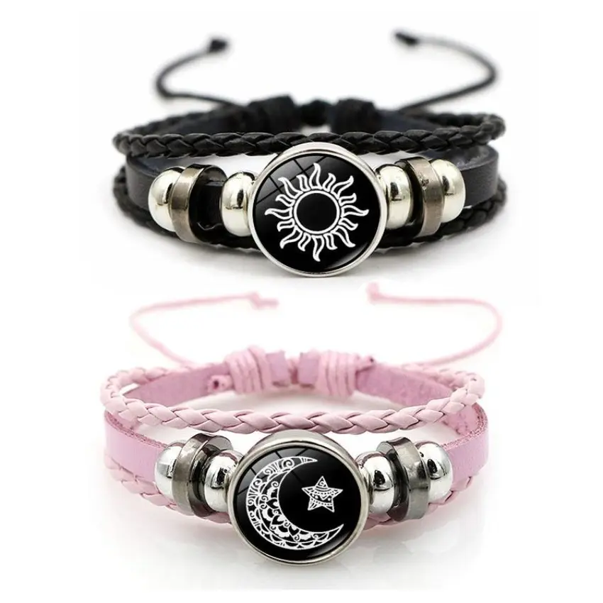Vintage Punk Sun & Moon Lovers Cuff, a Multi-Layer Beaded Woven Band with Glass Accents, Funky Accessories for Women, Unique Womens Gifts, Bracelets For Women, Romantic Gifts For Her, His And Hers, Couple Gifts For Adults