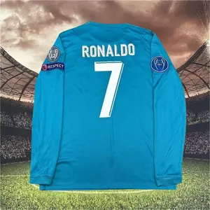 2017 2018 Away Retro Blue No.7 Ronaldo Long Sleeved Soccer Jersey