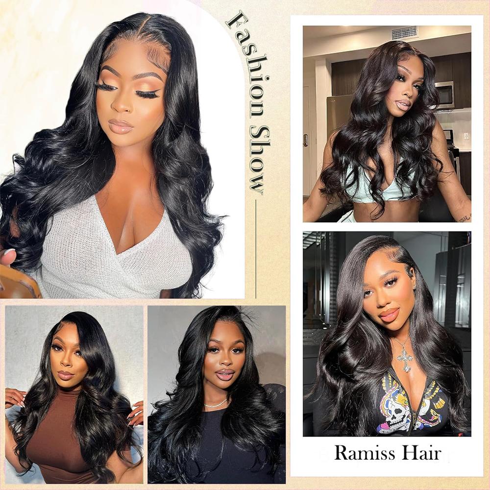 Ramiss 12A Human Hair Bundles with 2x6 Closure Brazilian Body Wave 3 Bundles Human Hair with 2x6 4x4 Lace Closure 100% Unprocessed Virgin Human Hair Weave