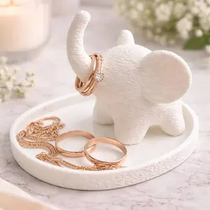 Elephant Ring Holder, Lucky Gift for Her, Jewelry Dish with Tray, Wedding Engagement Decor 3D Printed