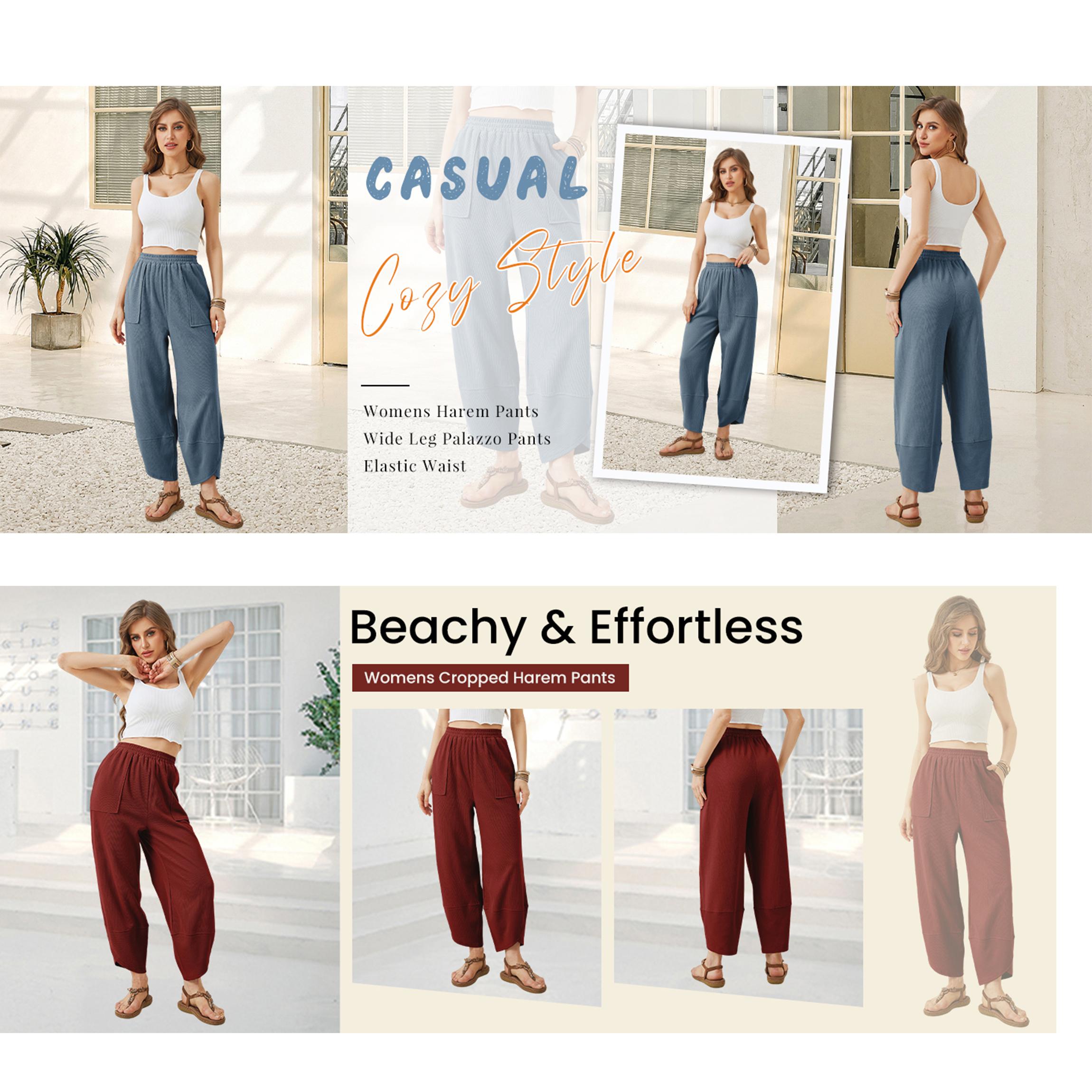 Buenoble Women's Wide Leg Harem Pants Casual Palazzo Pants with Pockets High Waist Relaxed Fit SpringStatements