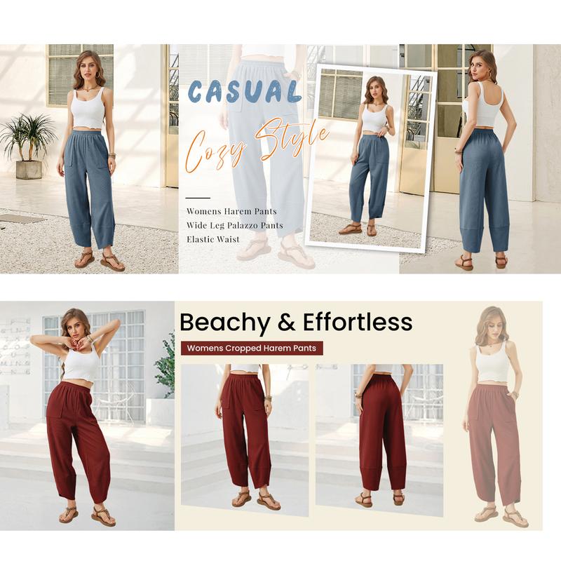 Buenoble Women's Wide Leg Harem Pants Casual Palazzo Pants with Pockets High Waist Relaxed Fit