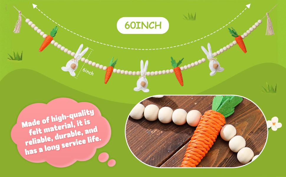 Easter Bunny Garland Banner with Wood Beads for Easter Decor, Rustic Rabbits Hanging Garland for Mantle Fireplace Shelf Wall Display Spring Home Decor, Shamrock Garland for St. Patrick's Day Luck Of The Irish Green Decor, Indoor Party Supplies & Gifts