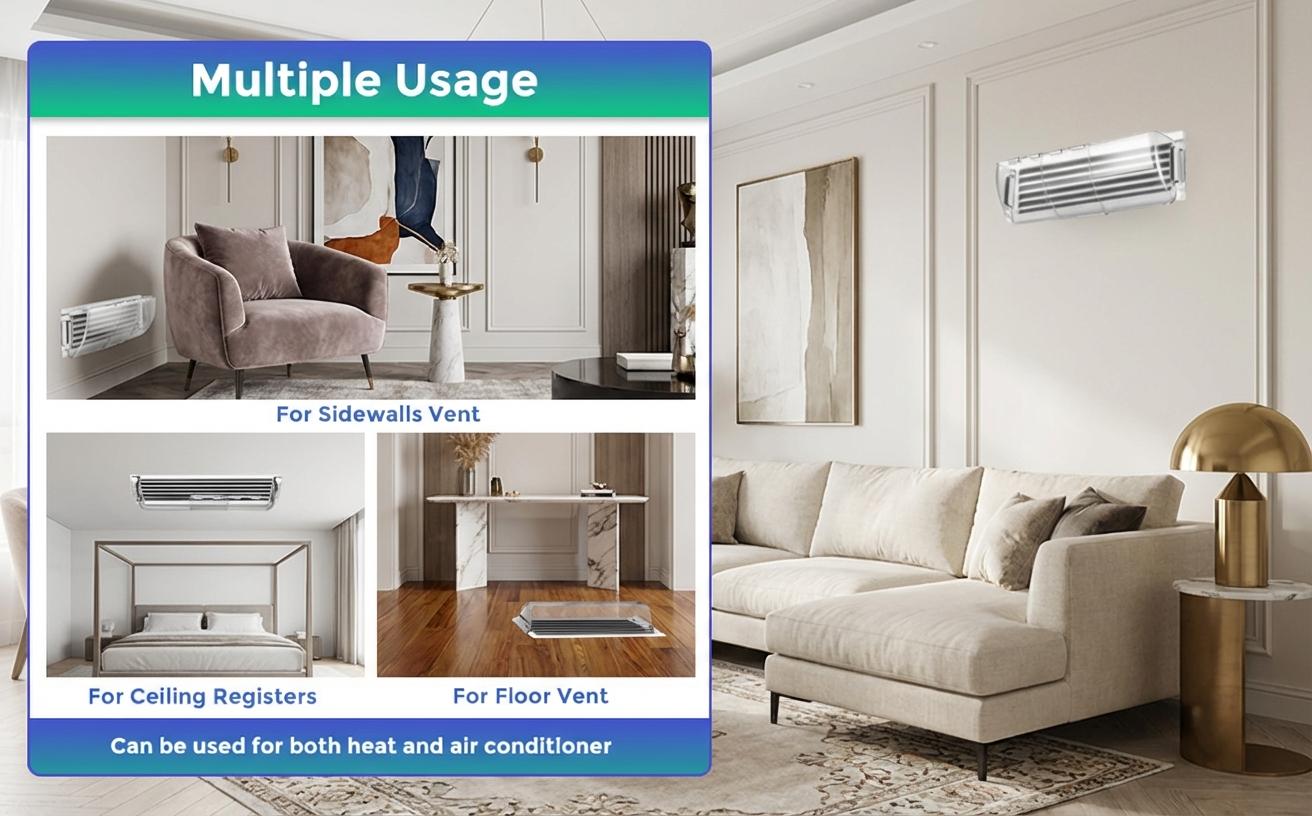 2 Pack Adjustable Air & Heat Deflector for Vents, Sidewalls, Ceiling Registers (8.5" to 15")