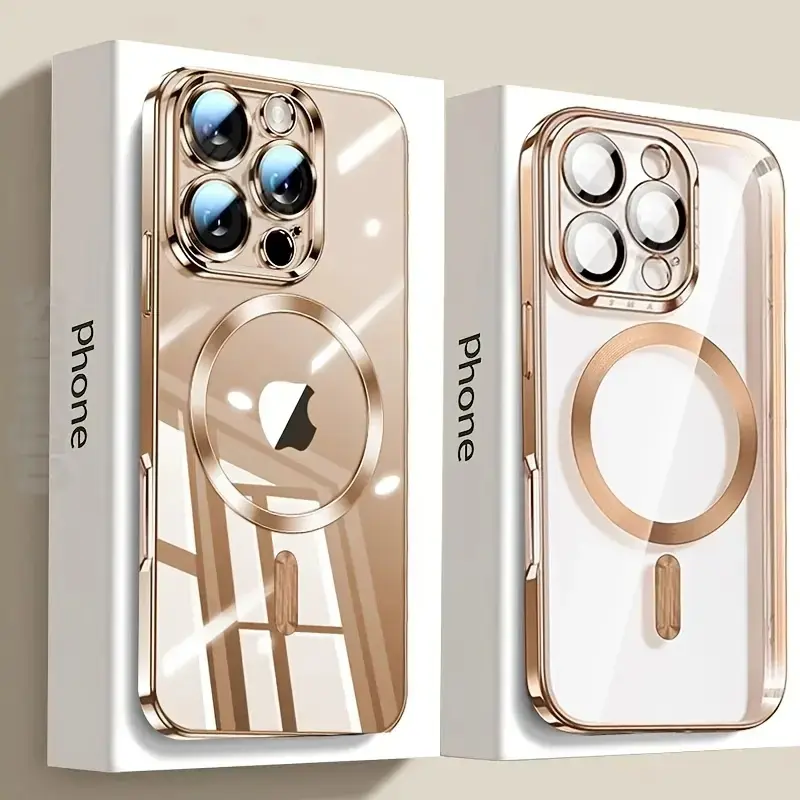 Magnetic Electroplated Cases for 17 16 15 14 13 12 11 Pro Max plus Transparent with Camera Lens Protection Glass Wireless Charger Cover Compatible with MagSafe Protector Soft Slim Shockproof Phone Case Cover for iPhone 17 Pro Max