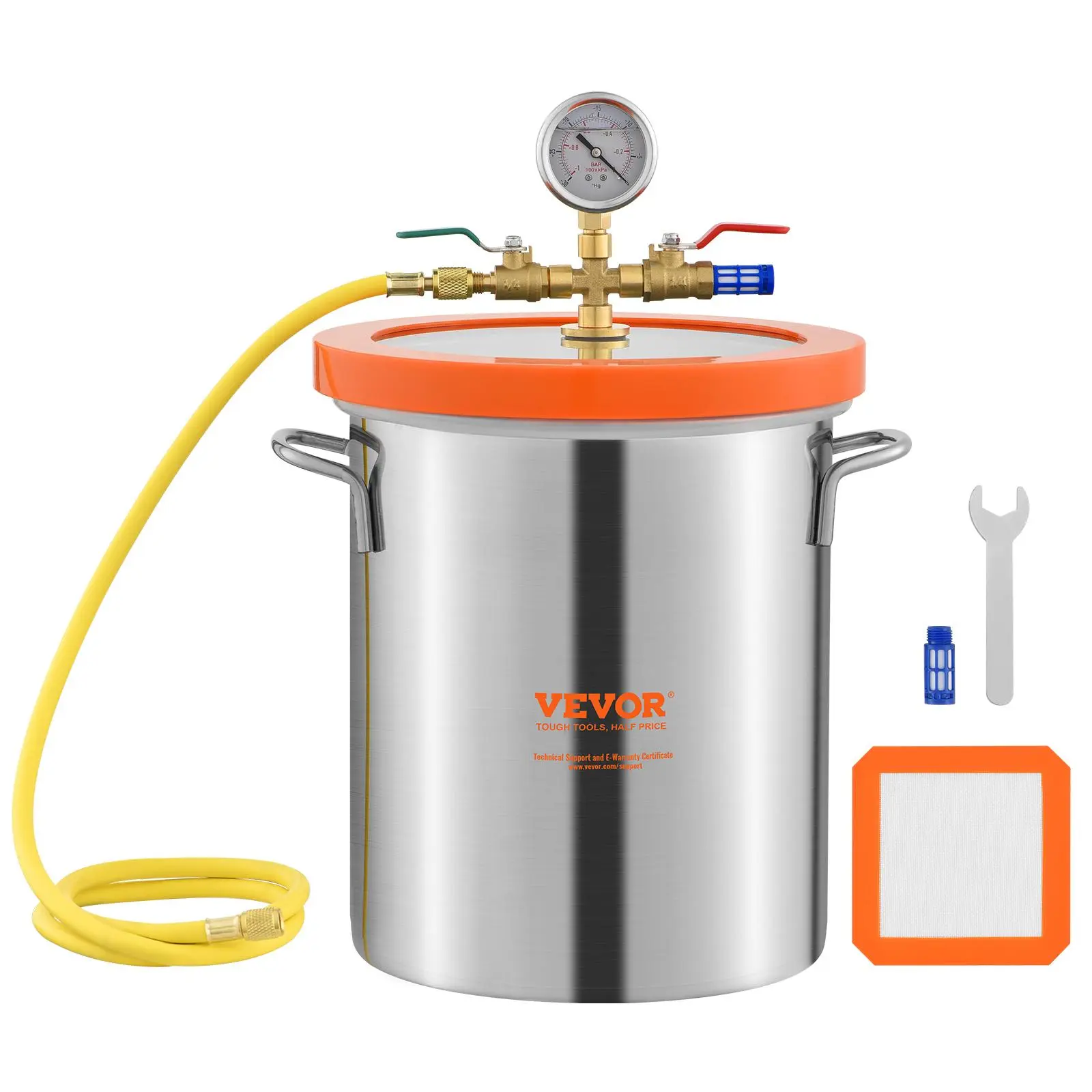 VEVOR 5 Gallon Vacuum Chamber, TikTokShopBlackFriday, Upgraded Tempered Glass Lid Vacuum Degassing Chamber, 304 Stainless Steel Chamber, for Stabilizing Wood, Resin Degassing, Silicone Degassing and Plaster Degassing