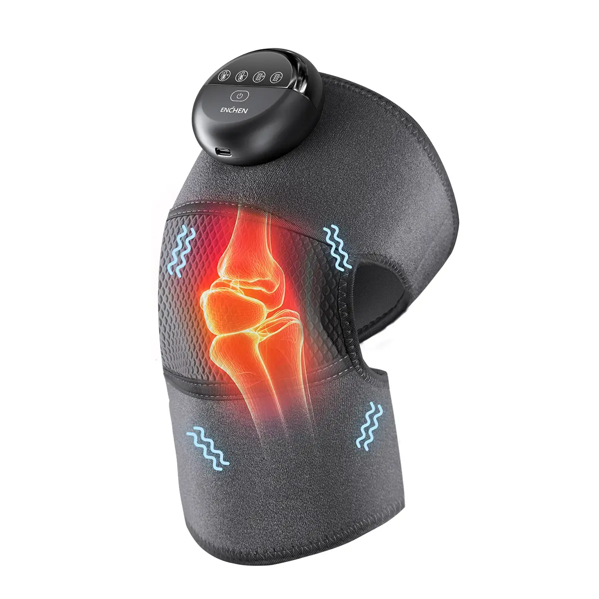 ENCHEN Cordless Knee Massager with Heat Vibration for Pain Relief - Electric Heated Knee Brace with 4 Heat Levels and 6 Massage Mode, Gifts for Men Women