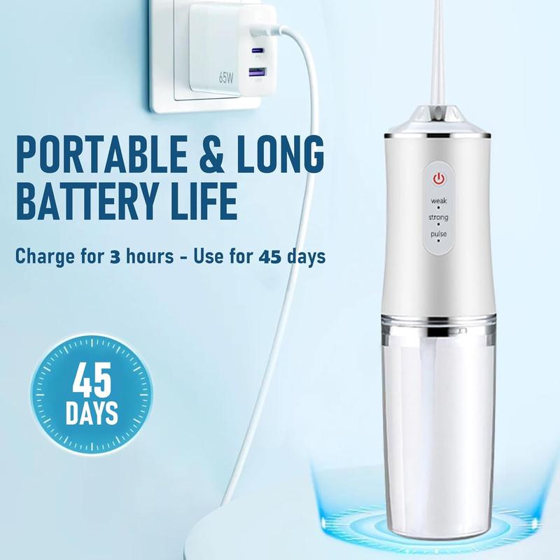 4-Pack Electric Water Flosser with Smart Chip, Portable Oral Irrigator with Detachable Water Tank, USB My Smile Portable Water Floss White