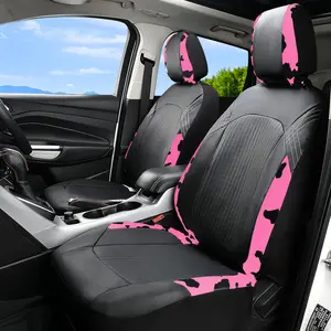 OTOEZ Universal Cow Print Design PVC Leather 5-Seats Car Seat Covers for Stylish Protection Breathable Waterproof Full-Coverage Durable Easy to Clean Car Accessories