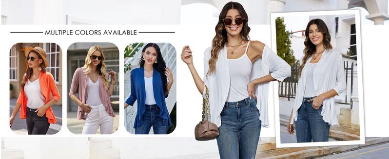 ZEAGOO Women's Open Front Cardigan 3/4 Sleeve Draped Ruffles Soft Knit Sweaters S-3XL