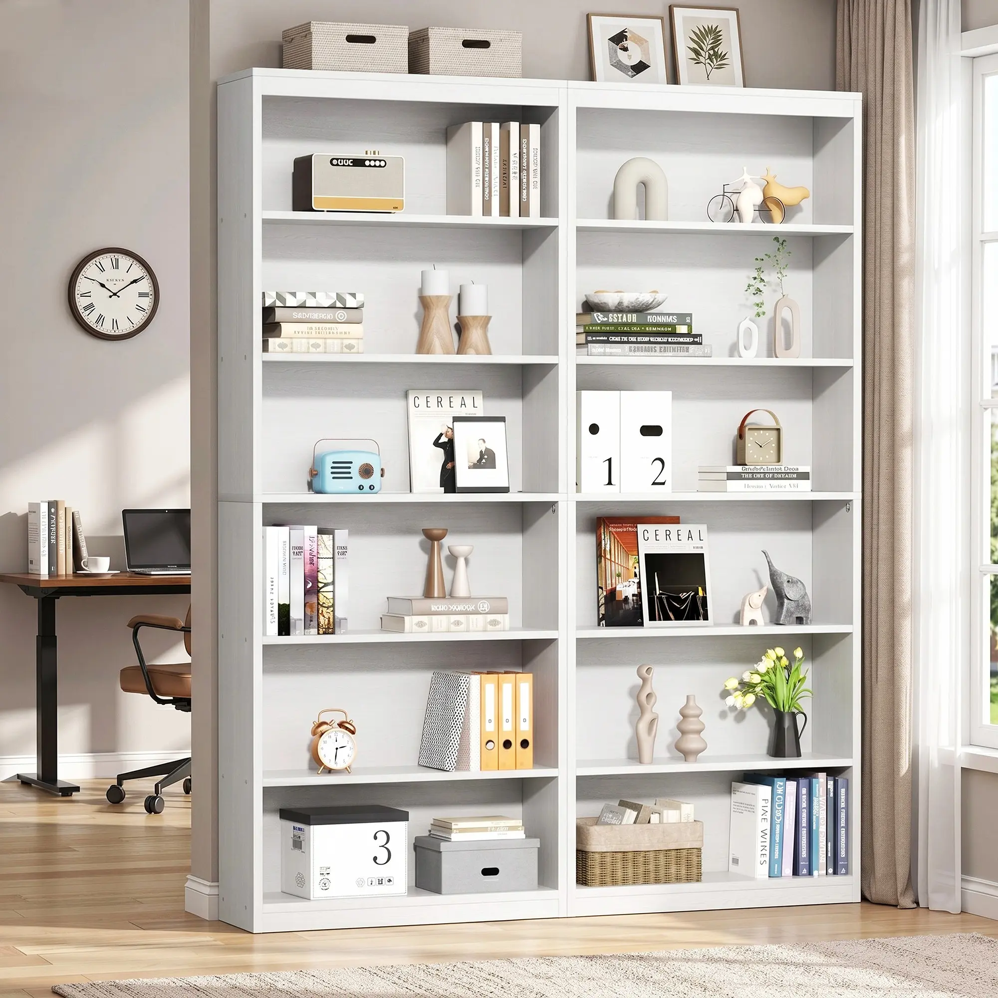 Walsunny 6-Tier Open Bookshelf, Modern Wood Bookcase, Rustic Brown 71" Tall Floor Standing Bookcase, Wood Display Storage Shelf for Home Office Living Room