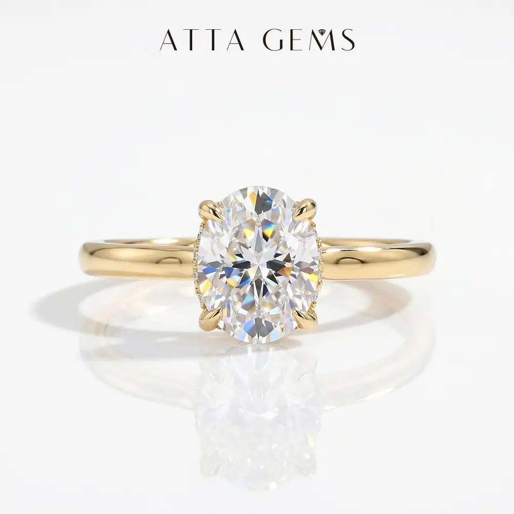ATTAGEMS Classic Oval Cut 2CT D Color Lab-Created Moissanite Ring for Women 14K Gold Plated Copper Ring Engagement Wedding Anniversary Fine Jewelry Gift RU04, Engagement Rings, Single Stone summerwins tiktokshopbacktoschool