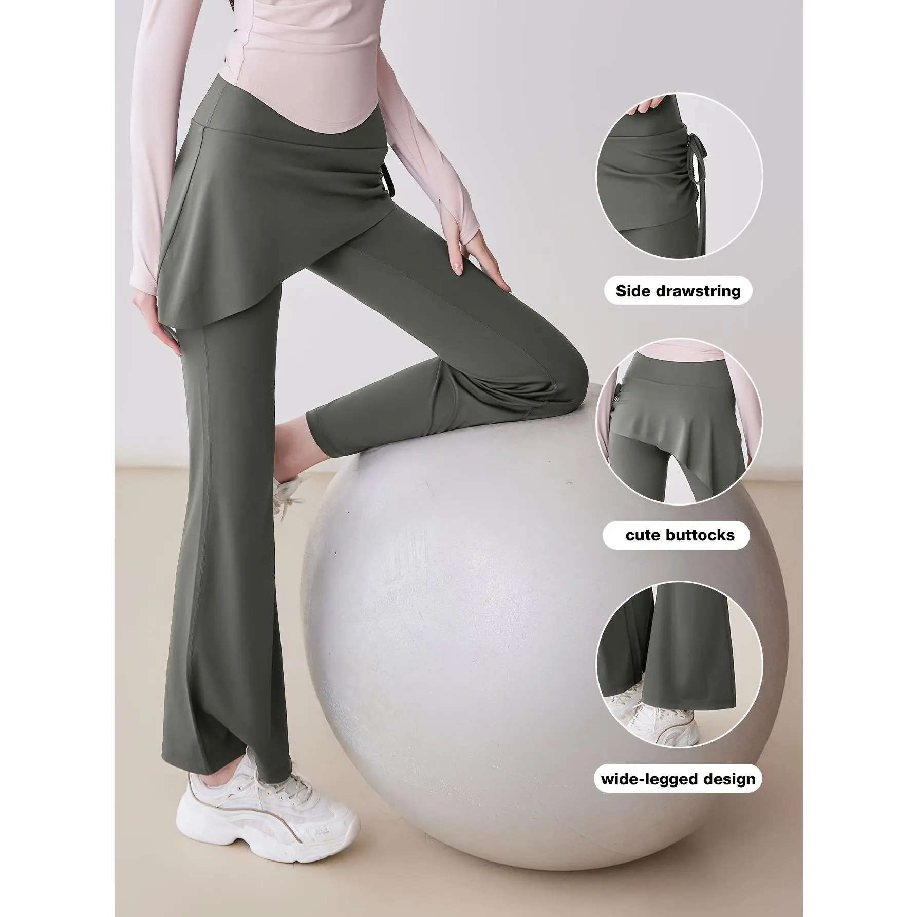 Women's Wrinkle-Resistant Flared Skirt Pants with High Waist and Butt Lift Design, Suitable for Running and Gym Yoga