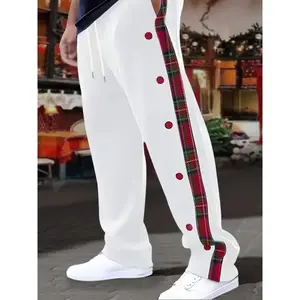 Men'sColorblockPlaidPrintDrawstringWaistPants,CasualComfyPocketTrousersforSpring&Fall,FashionMen'sBottomsforDailyWear Menswear