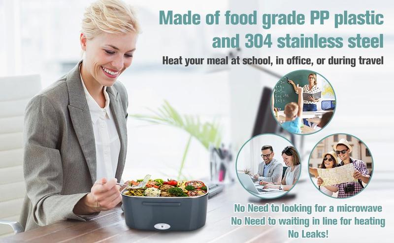 Electric Lunch Box Food Heater, 3 in 1 Ultra Quick Heated Lunch Boxes for Adults, 12V/24V/110V Portable Food Warmer for Car/Truck/Office With Fork Spoon and Insulated Carry Bag