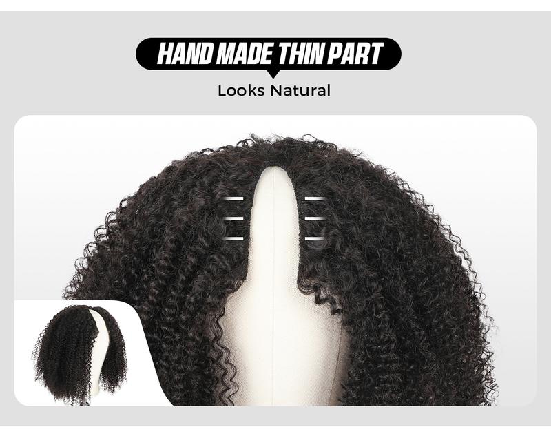 OQ HAIR V Part Wig Human Hair Afro Kinky Curly Wig No Leave Out Thin Part Beginner Friendly