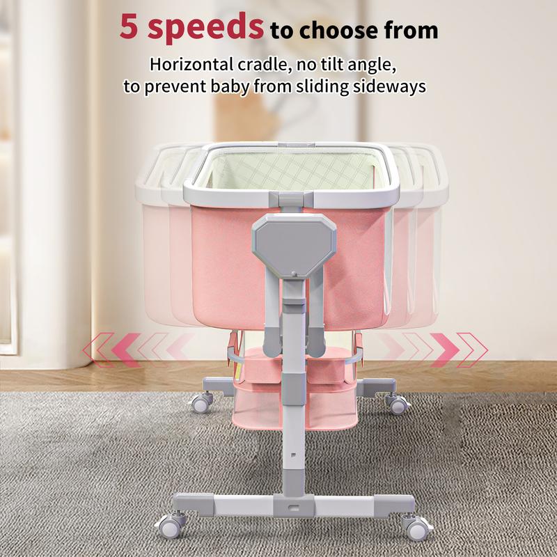 Electric Baby Bassinet with 5 Rocking Motions 6 Height Adjustments 4 Lullabies Bluetooth 5.0 360° Silent Wheels for Newborns Unisex Stable Swing Bedside Sleeper Modes