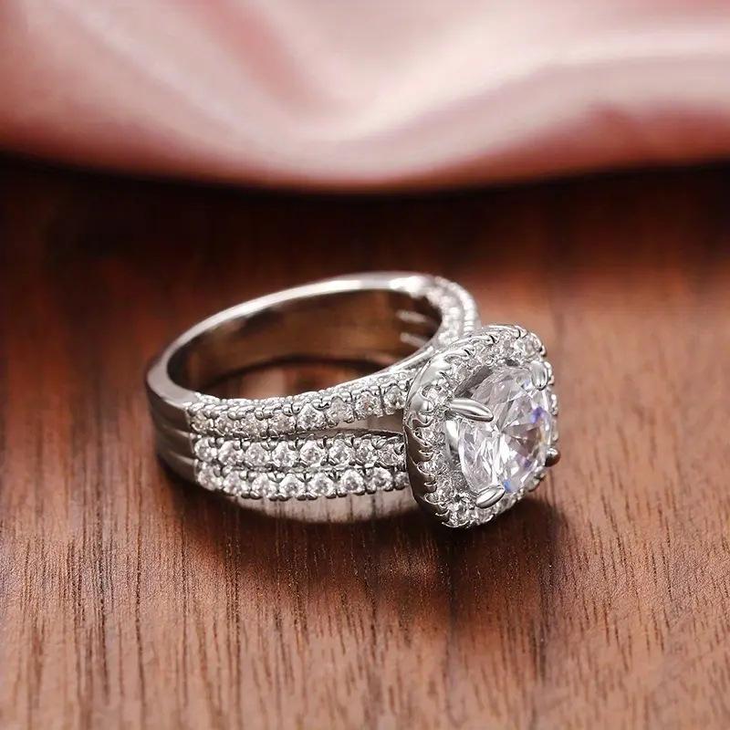 JJ CHIC Full Pavé Ring, Three-Row Design, Elegant Jewelry for Women Statement Piece Sparkling Stones Premium Material