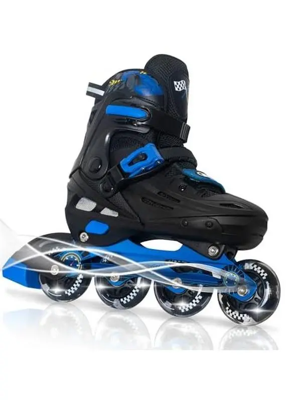 Nattork 4-Size Adjustable Inline Skates - Unisex Sizes, Beginner Blades, Indoor/Outdoor Skating Gear for Kids, Teens, Adults