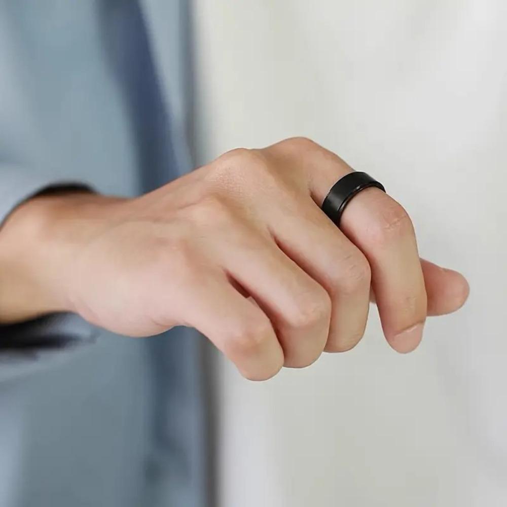 Titanium Steel Ring 8Mm Black Unisex Wear Resistant Scratch Resistant Daily Accessory Gift for Friendship Birthday Wedding Graduation Christmas Fathers Day