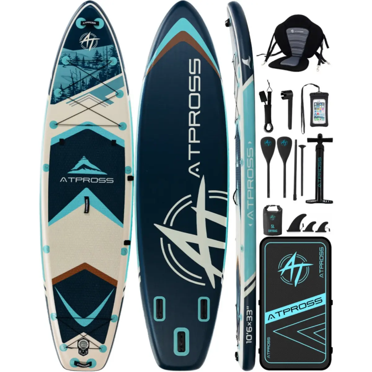 Inflatable Stand Up Paddleboard for Adults, 10'6" Extra Wide PVC SUP with 400lb Capacity and Anti-Slip EVA Deck for Paddle Boarding & Fishing, Complete Kit with Kayak Seat & Bag, Yoga, Inflatable Paddle Board, Repair Kit, All Skill Levels