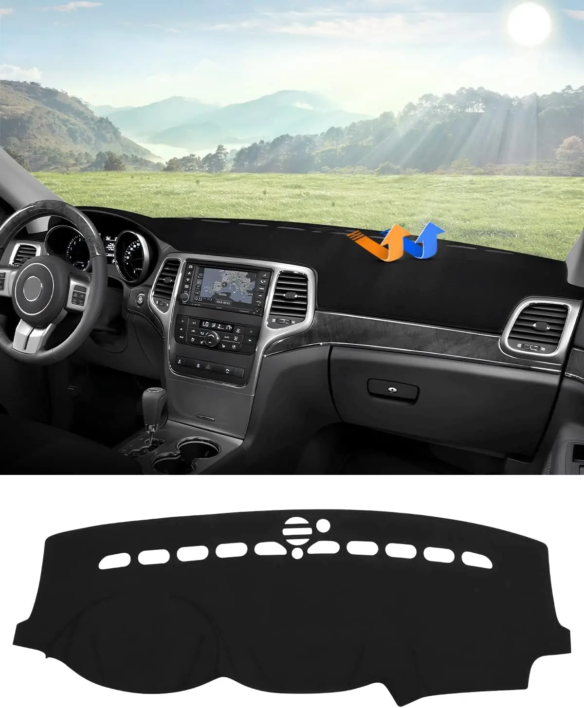 Dashboard Cover Mat for 2011-2019 2020 2021 Jeep Grand Cherokee Accessories Dash Cover Suede Dash Mat Sunshade Glare UV Rays Protector (NOT for Jeep Cherokee & Grand Cherokee L)