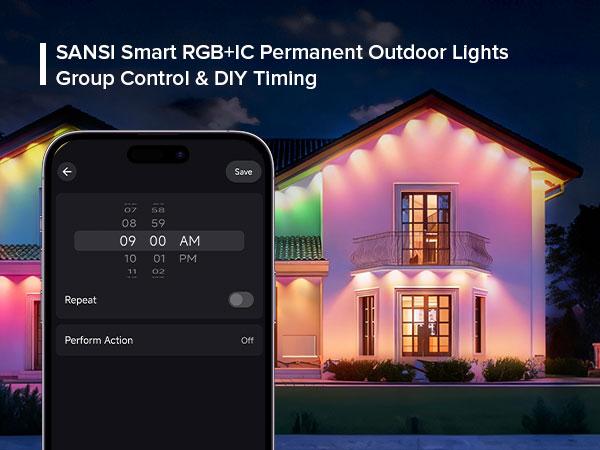 SANSI 100FT Permanent Outdoor Lights 6 x LED Strips Smart LED Lights 90 Scene Modes for Outside DIY Lighting Themes for Halloween Decorations IP67 Waterproof Works with Alexa Google Assistant TikTokShopBlackFriday