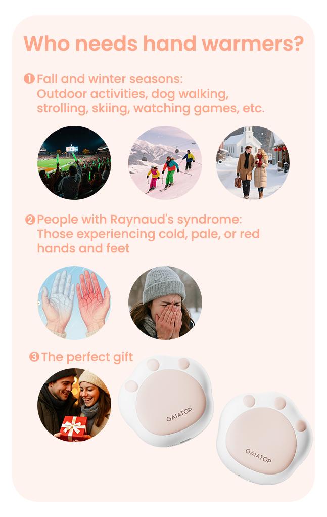 GAIATOP Cat Paw Hand Warmers for Women & Men 2-Pack Adorable & Unique Design, 13H Long-Lasting Warmth,3 Heat Settings Rechargeable.   Perfect Gift for Her & Him. Usb Cable Portable   Valentine's Day gift