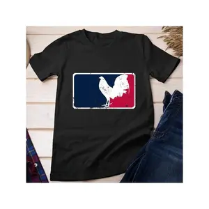 Vintage GameFowl Major League Rooster Graphic T-Shirt, 100% Cotton, Black with Red & Blue Stripes, Casual Crew Neck for Parties, Sports & Outdoor Activities