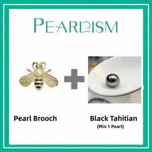 【Joey】Bee Pearl Brooch + Black Tahitian Pearl gift (Min 1pc pearl as gift)[Open in live]｜Black Pearl Seawater round/close to round 8-12 mm Top Tier  Pearl -