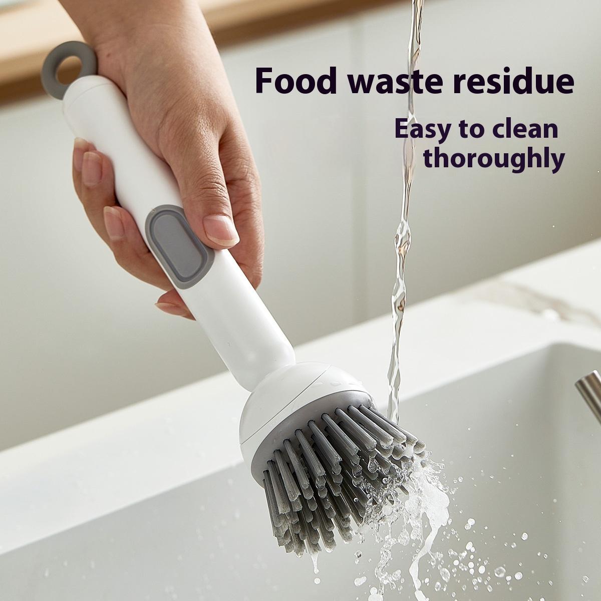 6-in-1 ABS Dish Brush with Leak-proof Soap Dispenser, Adjustable Angle, Rotatable Scrub Function, Wall Mount - Includes Scouring Pad, Soft Bristles Lift Stubborn Stains, Rinse & Drain Clean for Sink, Pots
