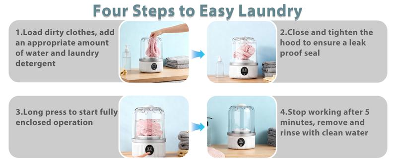 Portable Washing Machine with Large Capacity & Multiple Wash Modes – Ideal for Lingerie, Socks, Delicates | Great for Travel, Hotels & Small Spaces