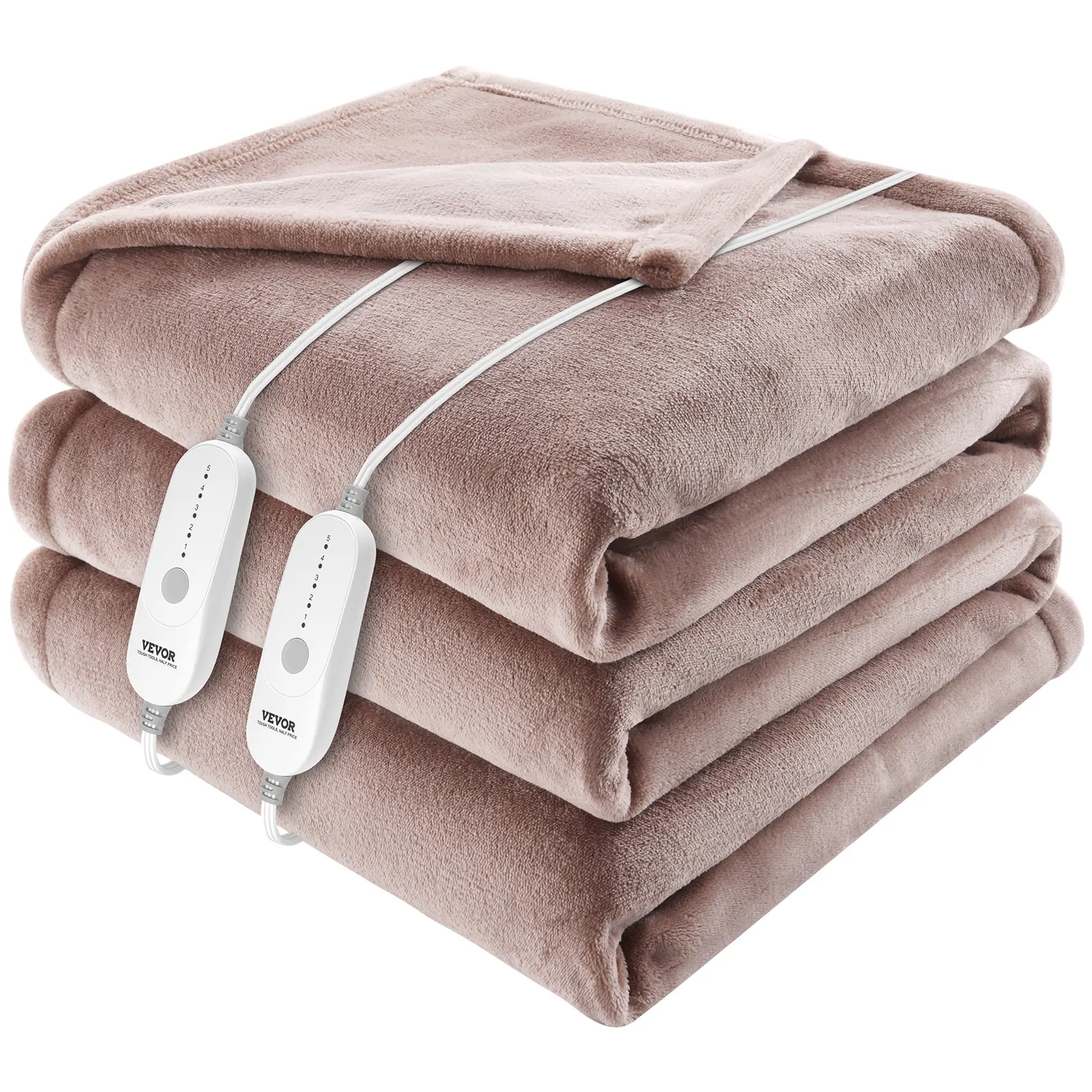 VEVOR King Size Electric Heated Blanket & Throw Blanket (100in x 90in, Beige) - Soft Flannel, Dual Control, 5 Heating Levels, 10-Hour Timer Auto-Off, Machine Washable, ETL & FCC Certified | Father's Day Gift, Throw Blankets