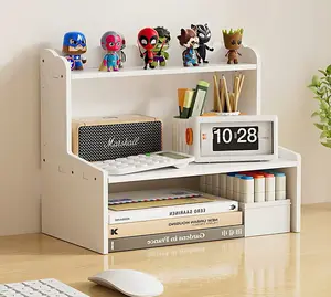 Two Storage Desktop Rack Wood Display Shelf, Office Desk Shelf Organizer Desktop Organizer Office Storage Rack Wood Desktop Bookshelf, Bathroom Supplies