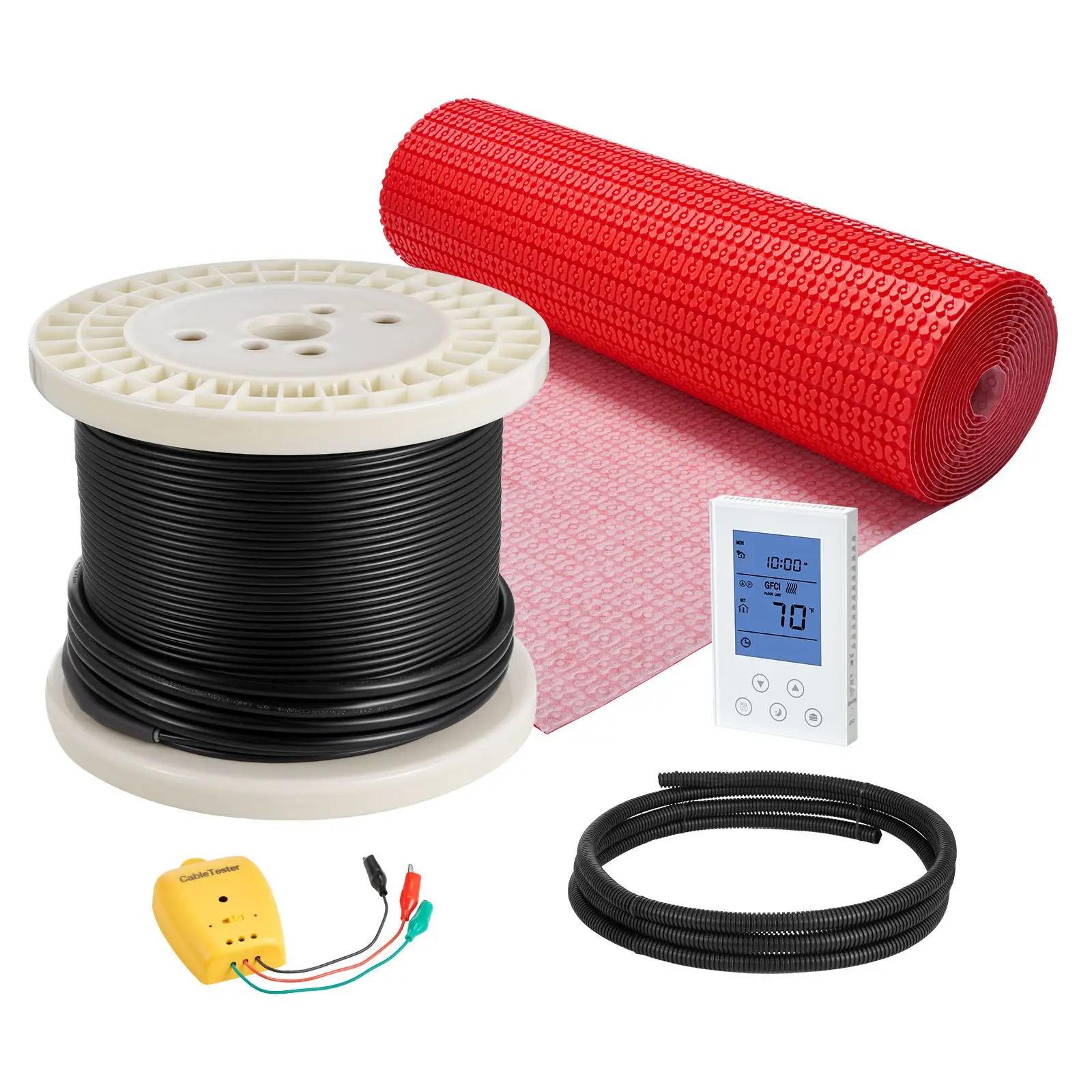 VEVOR 100 sqft Heatable Electric Radiant Floor Heating Mat System, 120V Adjustable Digital Temperature Control Thermostat with Alarm & Decoupling Membrane, Easy Installation for Tile, Stone, Vinyl