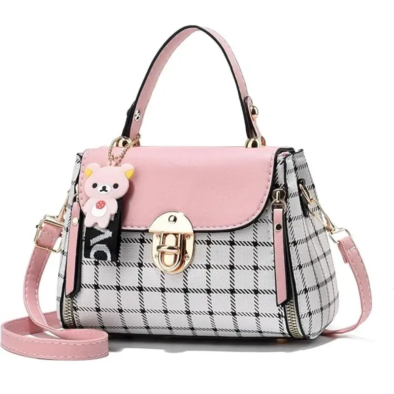 Plaid Pattern Handbag, Women's Buckle Decor Flap Purse, Fashion PU Leather Crossbody Bag Gift Elegant Accessory Style