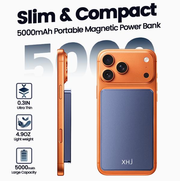 5000mAh Magnetic Power Bank, Wireless Portable Charger, Fast Charging MagSafe Battery Pack for iPhone 17/16/15/14/13/12/Plus/Pro Max, Compact Device Smartphone Chargeable,Valentine's Day Gift