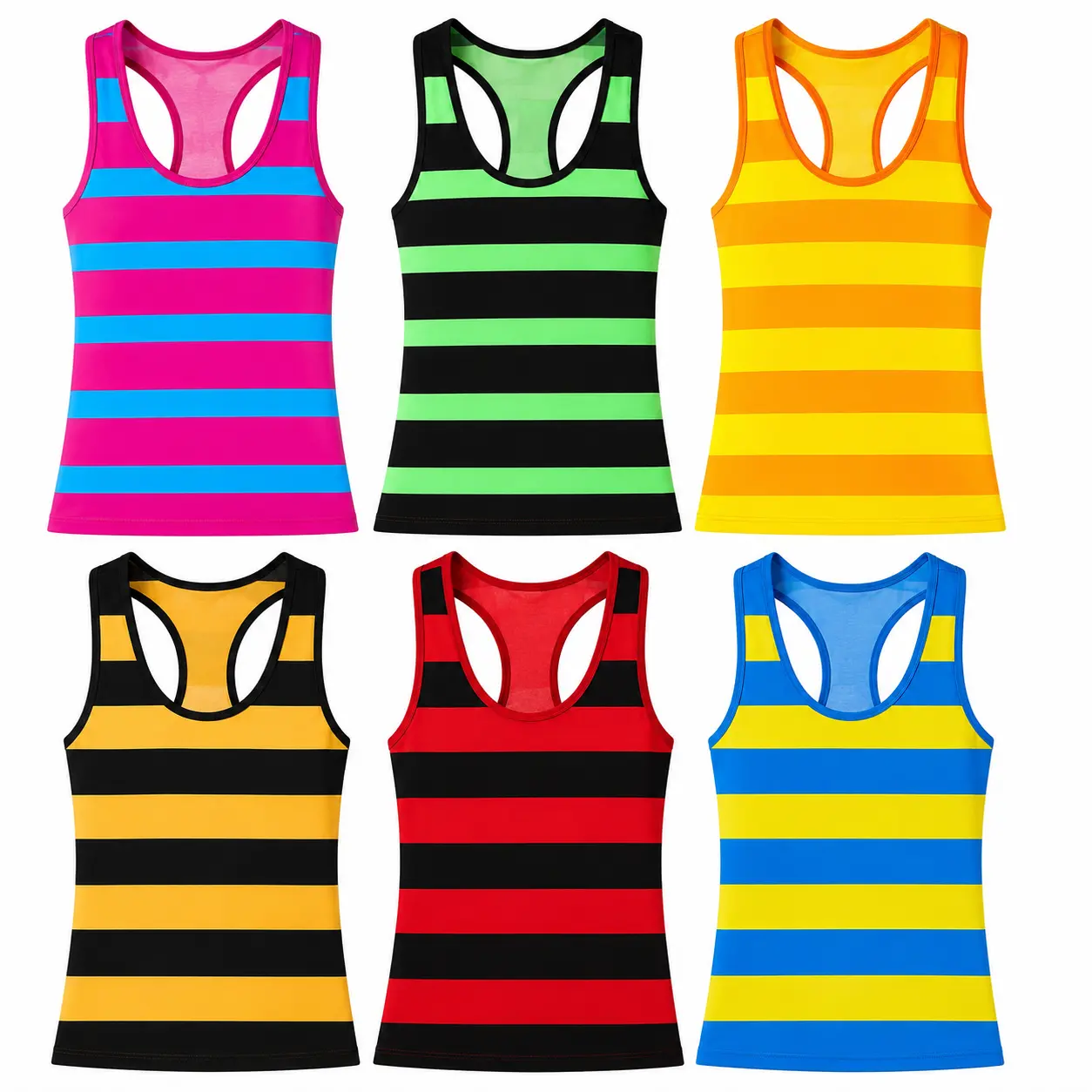 6 Pack Women’s Colorful Striped Tank Tops, Racerback Sleeveless Camisoles, Soft Breathable Stretch Summer Tops, One Size Fits Most, Casual, Multicolor