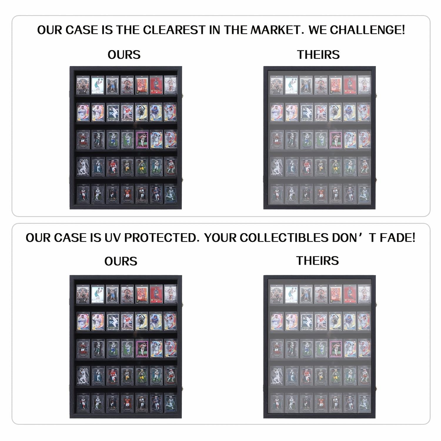 Baseball Card Display Case - 35 Graded Card Display Frame - Holds Sport Cards with UV Protection Clear View Cabinet for Football Hockey Trading Card, Large Black (1 Pack)