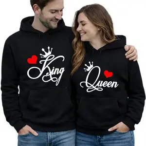 [Graphic Hoodie] Couple Matching Hoodies/T-Shirt - King & Queen Valentine Couple Graphic T-Shirt/Hoodie, Casual Matching Top