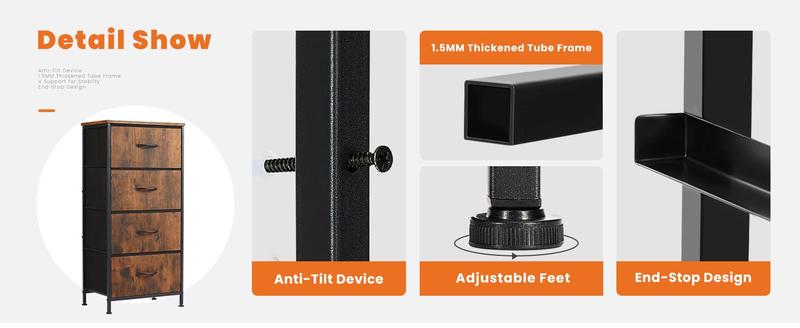 SweetFurniture 4 Drawer Fabric Dresser Tall Storage Tower, Dresser Chest with Wood Top SweetFurniture 4 Drawer Fabric Dresser Tall Storage Tower, Dresser Chest with Wood Top