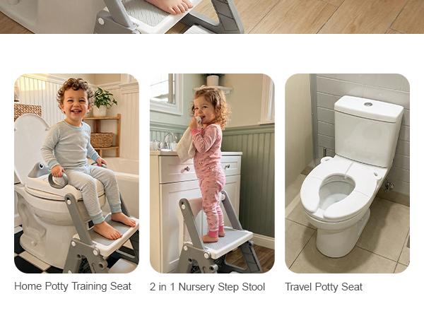 Potty Training Seat with Folding Travel Potty Seat for Toddlers, 2 in 1 Potty Training Toilet Seats, Anti-Slip Toddler Toilet Seats with Steps, Waterproof Cushioned Mat and Splash Guard, Grey, mothersdaygift, #Summervibes