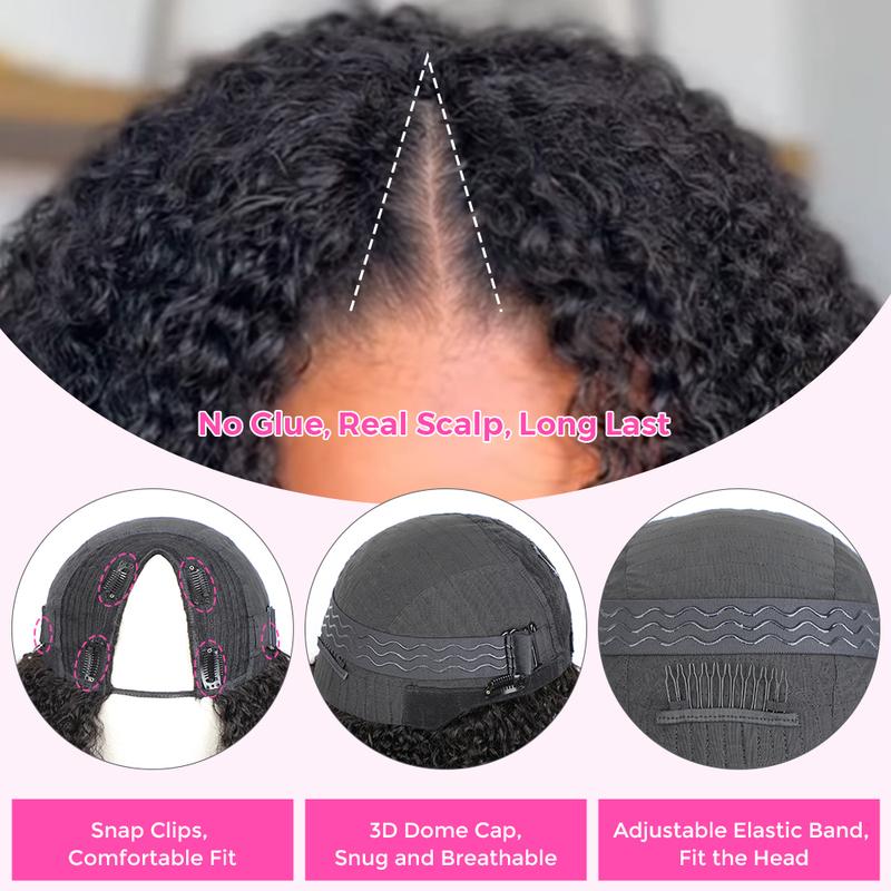 CurlyMe V part Wig Afro Kinky Curly Hair Glueless Wig Pre-plucked - Natural Black Outdoorfun