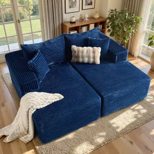 XIZZI 75" Oversized Boneless Double Chaise Lounge Sofa , Modern Compressed Corduroy Upholstered Sectional Cloud Couch Loveseat Sleeper Bed, Comfy Floor Chair for Living Room NO Assembly Required