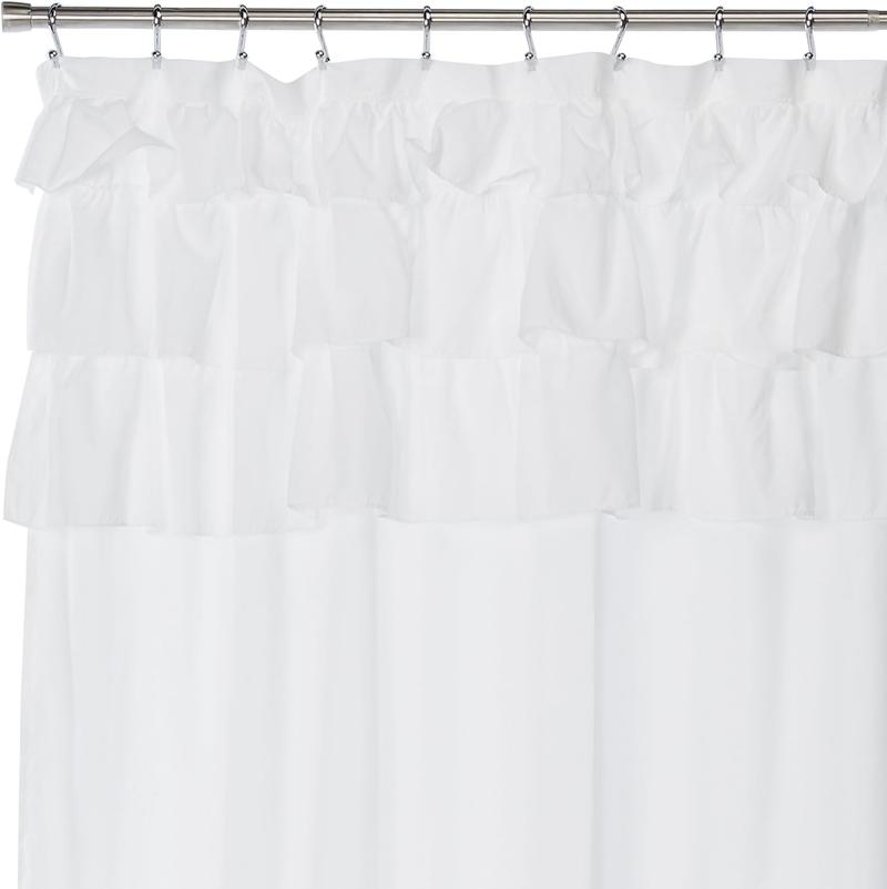 Grace Ruffled Shower Curtain, Solid Cottage Top Shower Curtains for Bathroom, 72 X 72, White