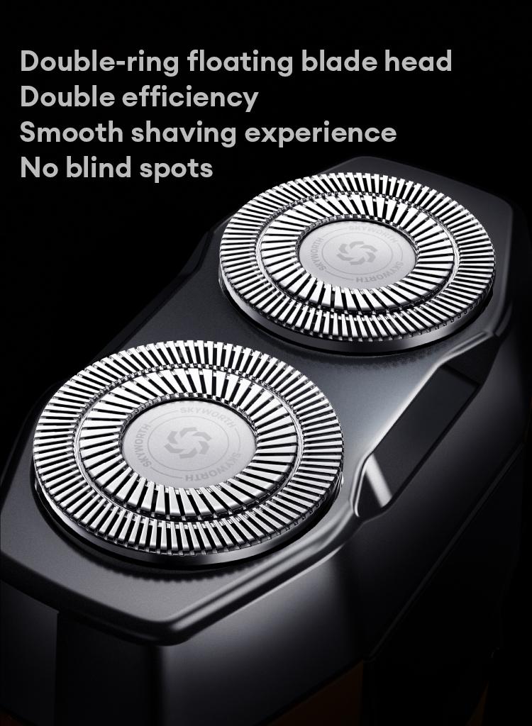 Skyworth XJ32 Dual Ring Shaver, with dual ring floating blade design, high-speed rotating blade, equipped with side wing nose hair trimmer, full body IPX7 waterproof, Long lasting battery life,suitable for short hard beards and delicate men