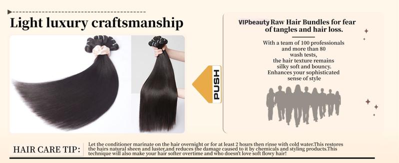 VIPbeauty Raw Bundles Human Hair Straight, No Tangle Shedding, Keep Texture Silky Soft After Multiple Washes, 16A Raw Indian Hair Bundles , Triple Lifespan 3X