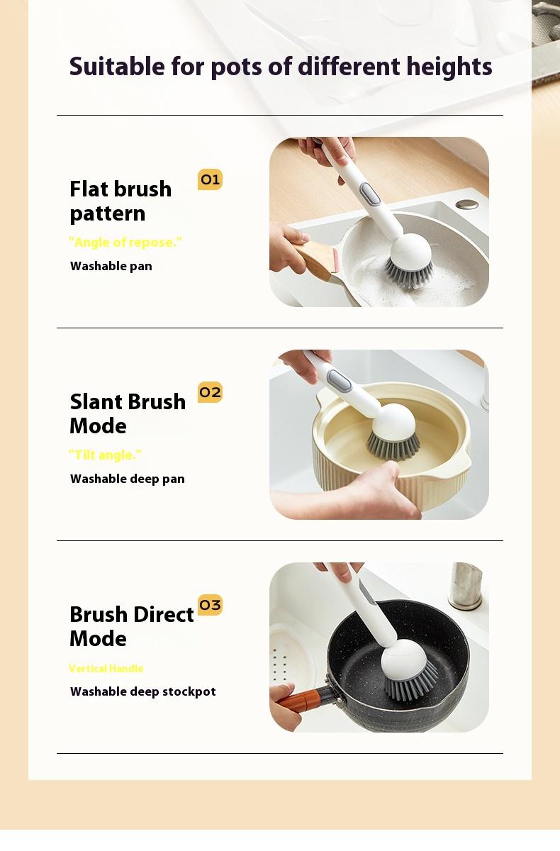 6-in-1 Dish Brush with Detergent Dispenser 360° Rotating Scrubber for Pots Pans Dishes & Utensils Adjustable Angles Non-Slip Grip Handle Durable PET Bristles Ergonomic Design Anti-Slip Grip Integrated Soap Dispenser